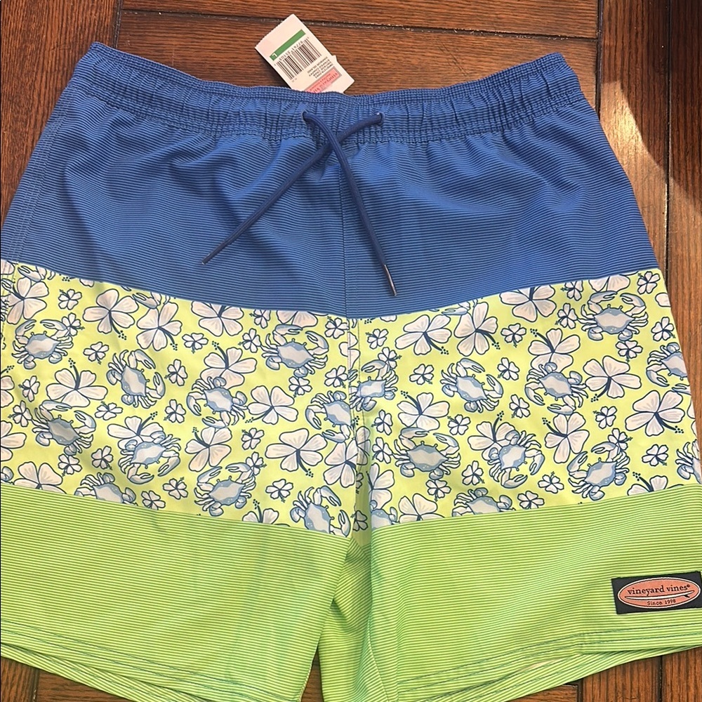 Vineyard Vines Blue and Lime Floral Swim Trunks